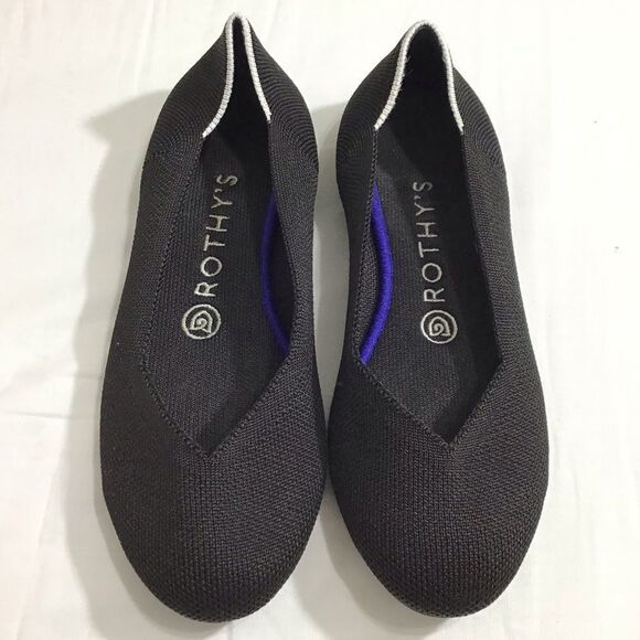 Rothy’s Black Round Toe Ballet Flats White Halo Slip-On Retired Good Condition - Picture 1 of 9